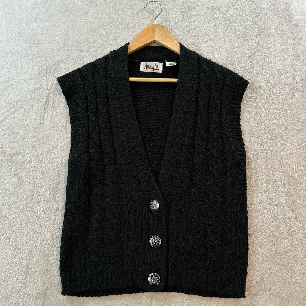 Vintage Ashley Hill Women’s Medium Black Cardigan Vest Sweater Preppy Minimalist